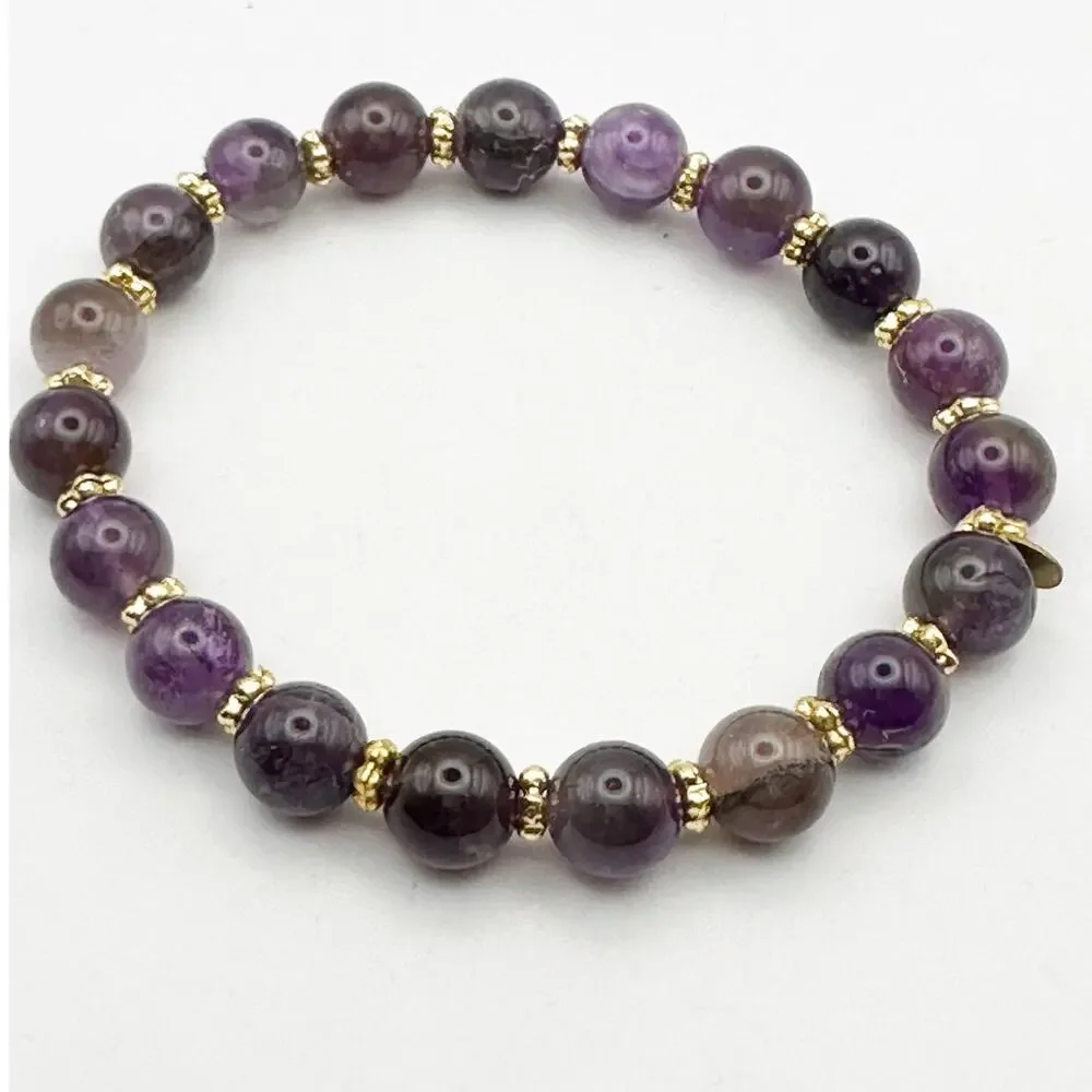 Purple Beaded India Brass Stretch Bracelet Beads Casual Boho Jewelry